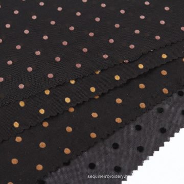 Telas al por mayor textiles Mini dots design tissu bonded flock stretch mesh mesh spandex nylon tule fabric